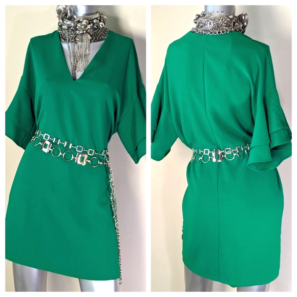 ZARA Woman Flutter Sleeves Relaxed Babydoll V-Cut Neckline Shift Dress - Picture 12 of 14